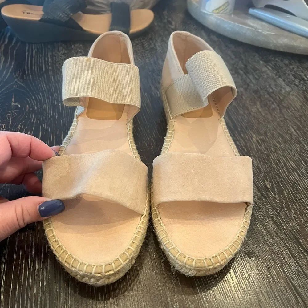 Kanna Beige Suede & Elastic Flat Espadrille Sandals sz 40 9-1/2